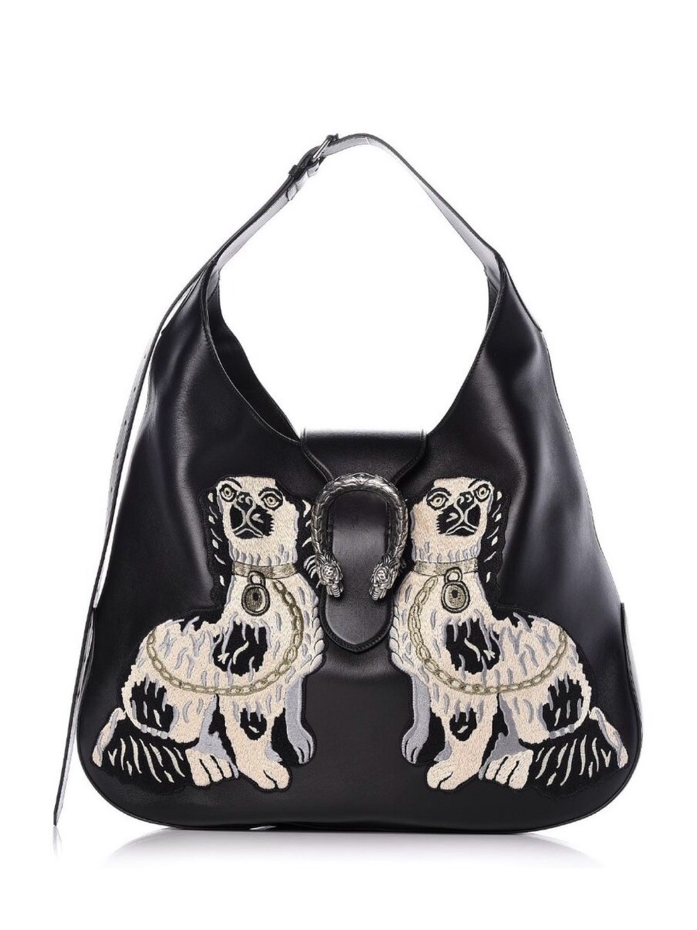 Gucci Dionysus Black Shoulder Bag with Embroidered King Charles Spaniel Motifs